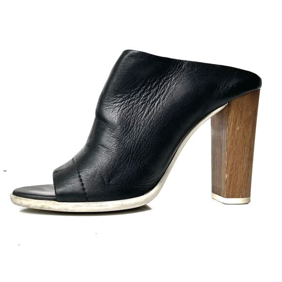 Vince Allison Black Leather Peep Toe Mules 36 | Sculptural Block Heel Slides - Picture 7 of 16
